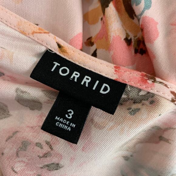 Torrid Womens Babydoll Tunic Size 3 3X Stretch Challis Dolman Sleeve Top Floral - Picture 7 of 9